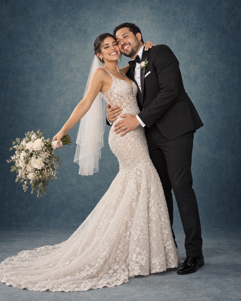 Sesión de novios con vestido de encaje