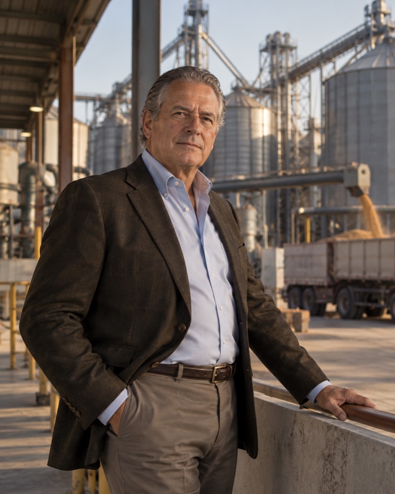 Retrato ejecutivo de un fundador en su planta