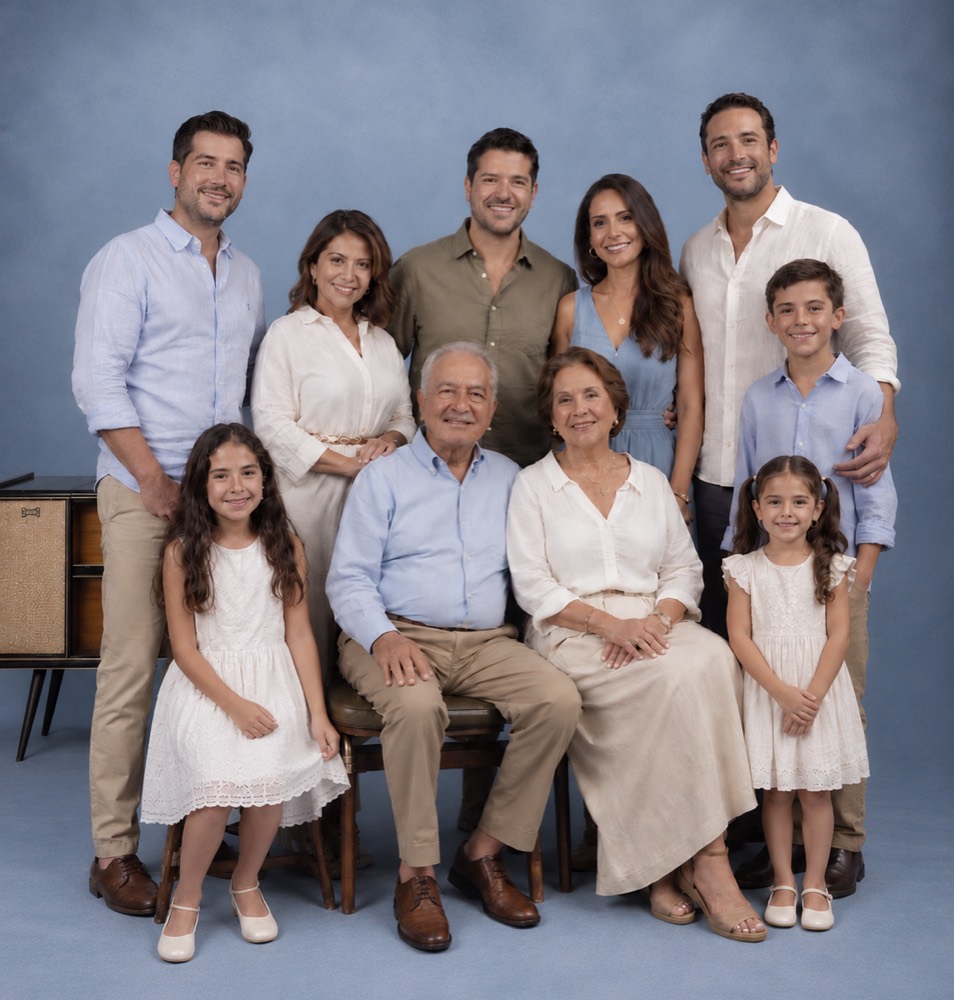 Familia de doce personas y tres generaciones en estudio