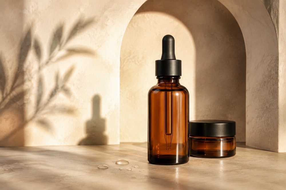 Bodegón de cosmética: sérum y crema